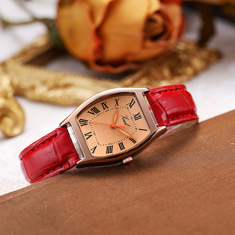 2023 New Women's Quartz Watch Retro Style Wine Barrel-Shaped Belt Watch Female Student Simple Watch Female in Stock