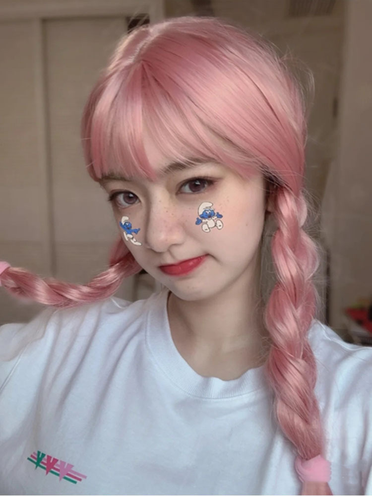 假发女长直发麻花双辫子空气刘海双马尾时尚网红同款整顶假发批发