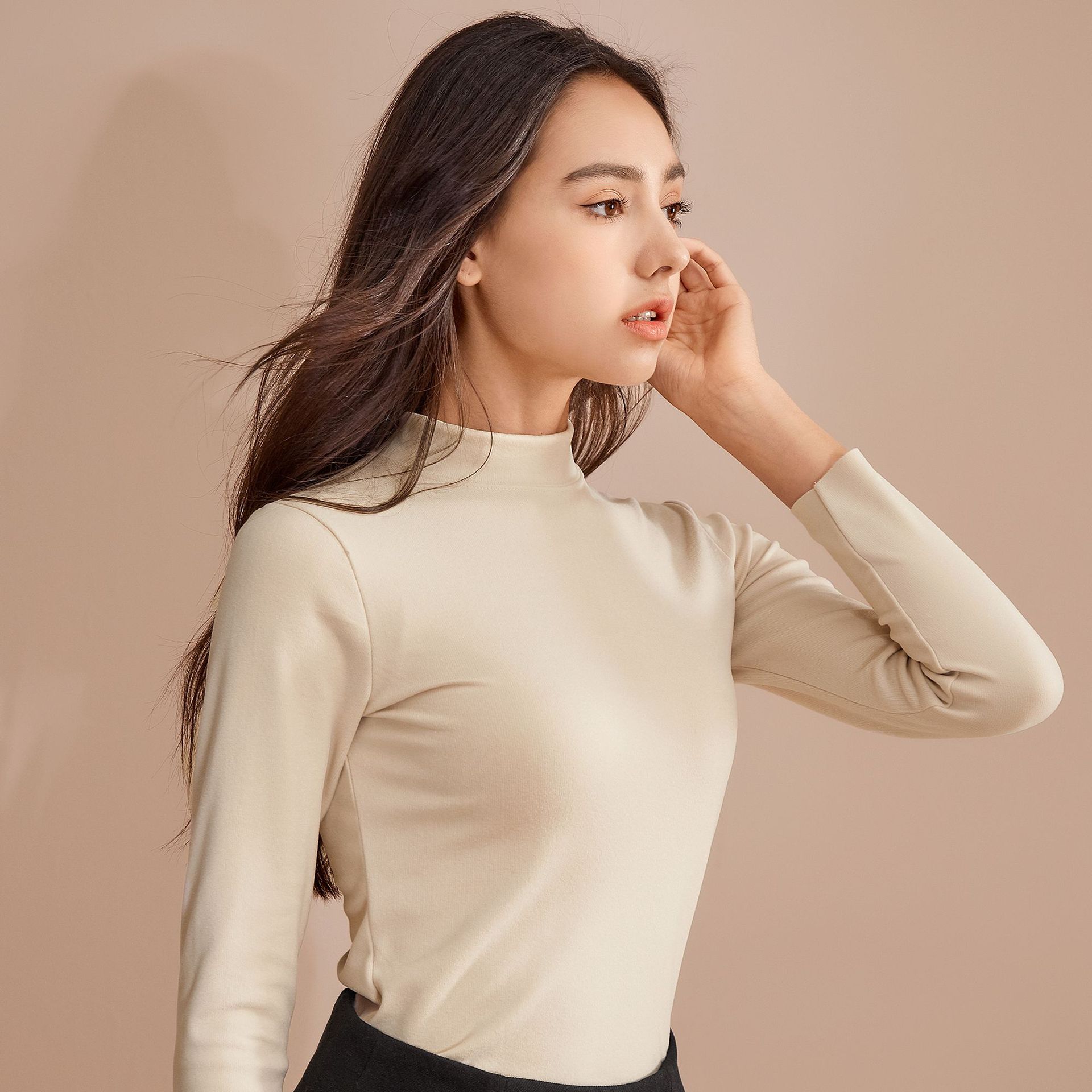 半高领阳离子德绒保暖内衣女修身加绒秋衣可外穿女士打底衫秋冬款