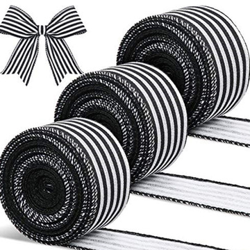 黑白条纹25寸仿麻布底印刷拷克带圣诞礼盒包装缎带工艺装饰丝带