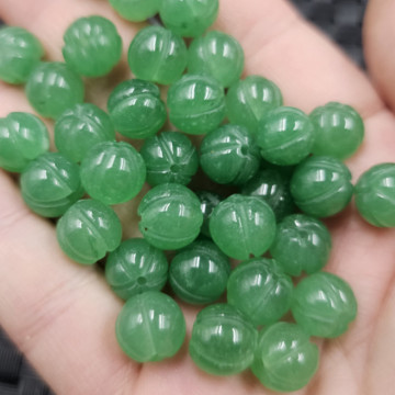 东陵玉莲花珠子玉石散珠草绿色南瓜珠副瓜手链项链佛珠饰品配件珠