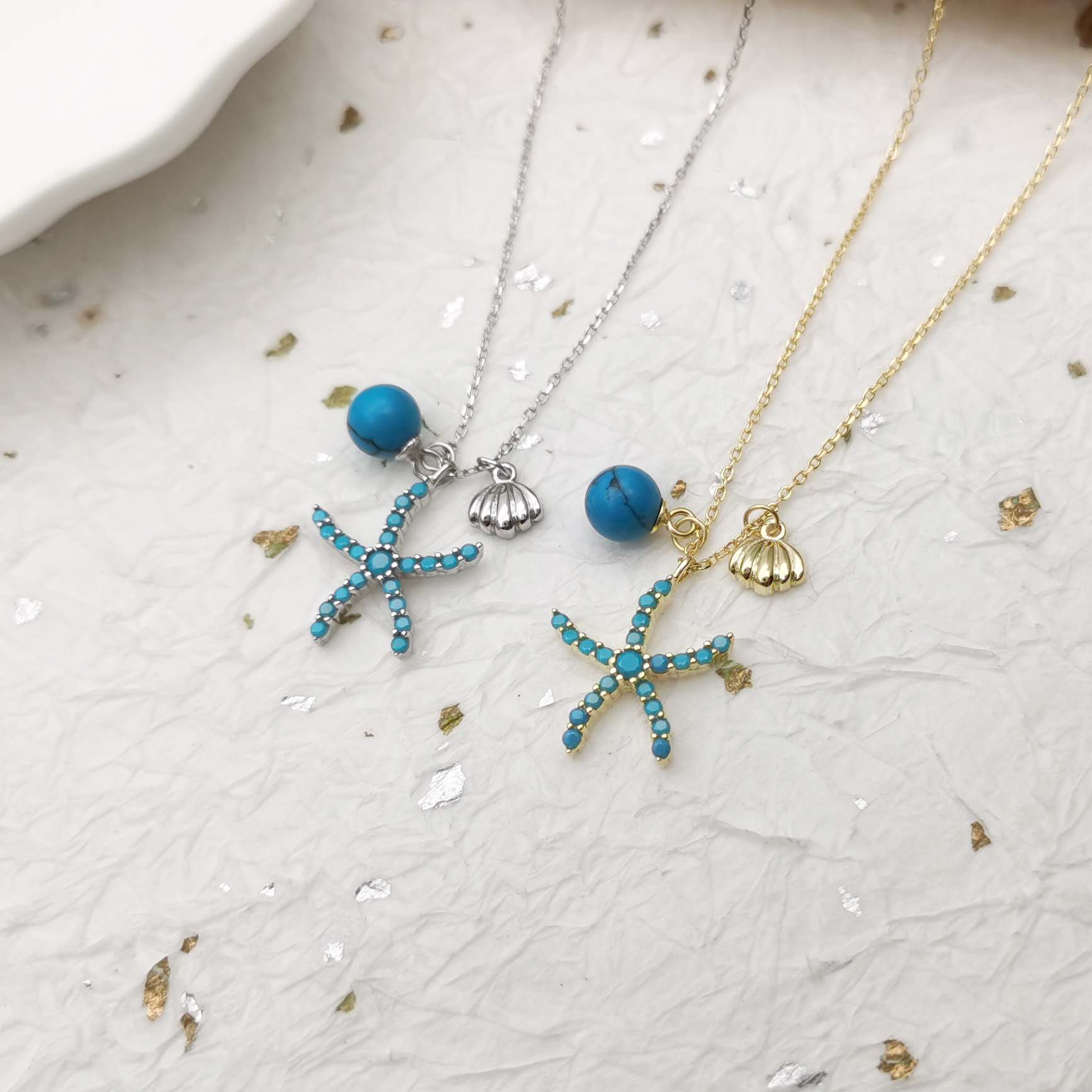 特价清仓 通体925银(绿松石海星项链)日韩简约气质时尚锁骨链