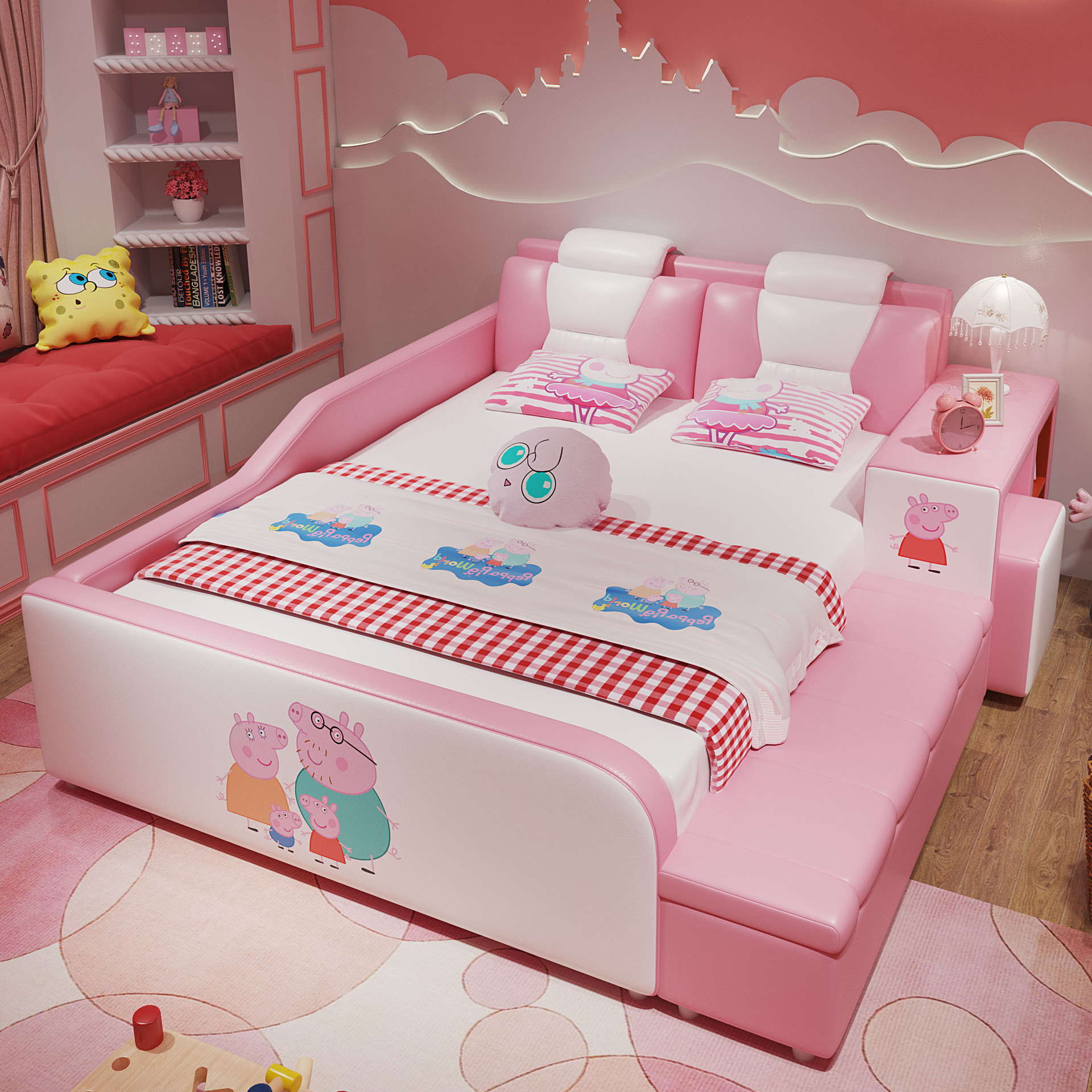 儿童公主女孩床少女梦幻城堡女生女童带护栏女儿房实木单人女床