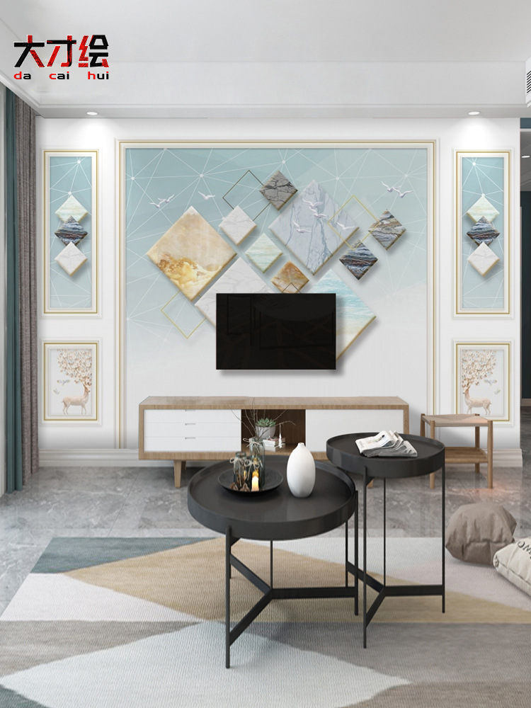 电视墙壁画五宫格造型墙纸客厅背景墙8d立体方格壁纸现代简约墙布