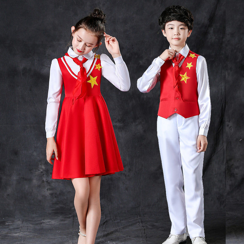 元旦儿童演出服合唱服大合唱团男女童礼服红歌小学生朗诵表演服装