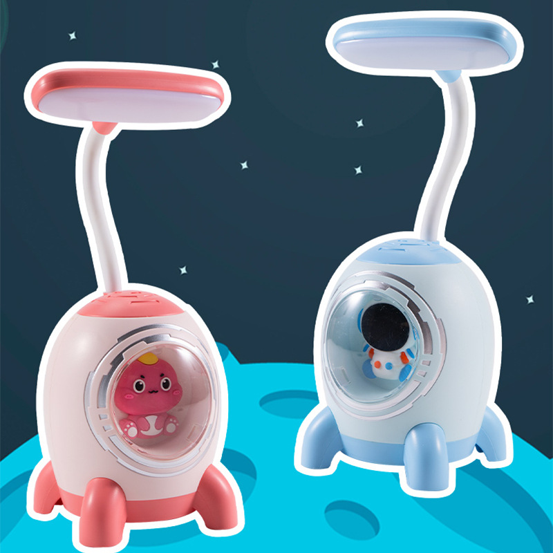 cartoon space rocket table lamp usb charging two-speed brightness children‘s room eye protection led night light learning light