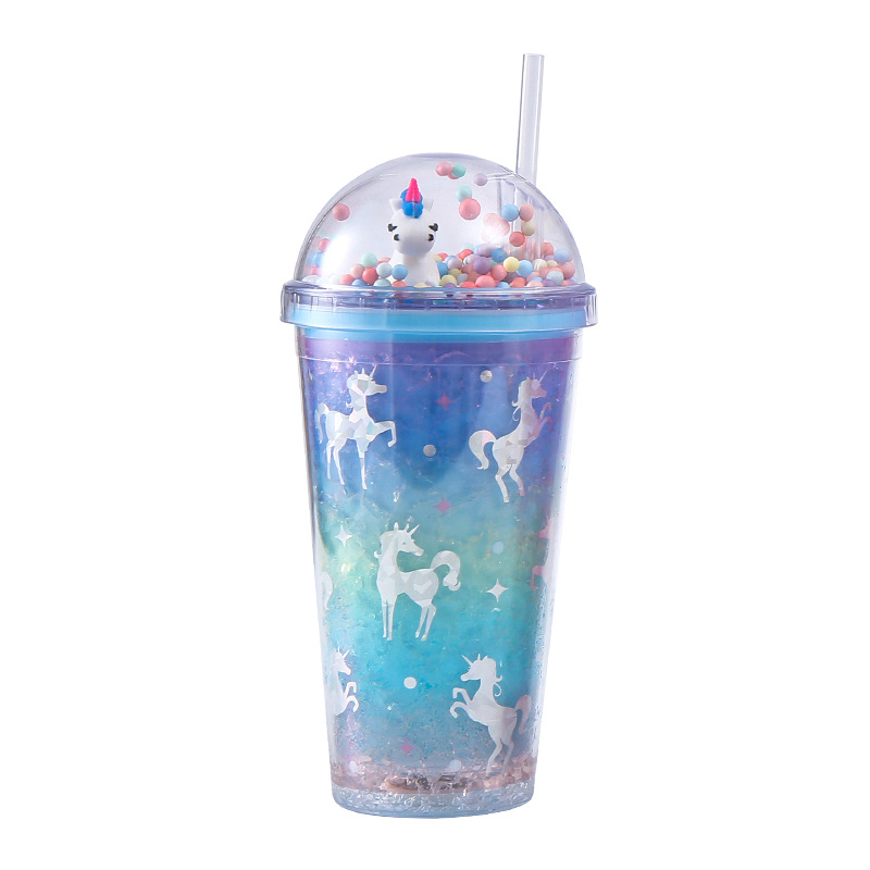 Customized Micro Landscape Colorful Cartoon Plastic Cup Outdoor Pony Water Cup with Straw Student Cute Summer Ice Glass