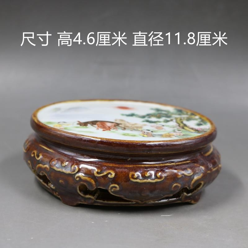 民国镂空粉彩开泰小花盆托仿古工艺瓷器底座古董古玩老货收藏