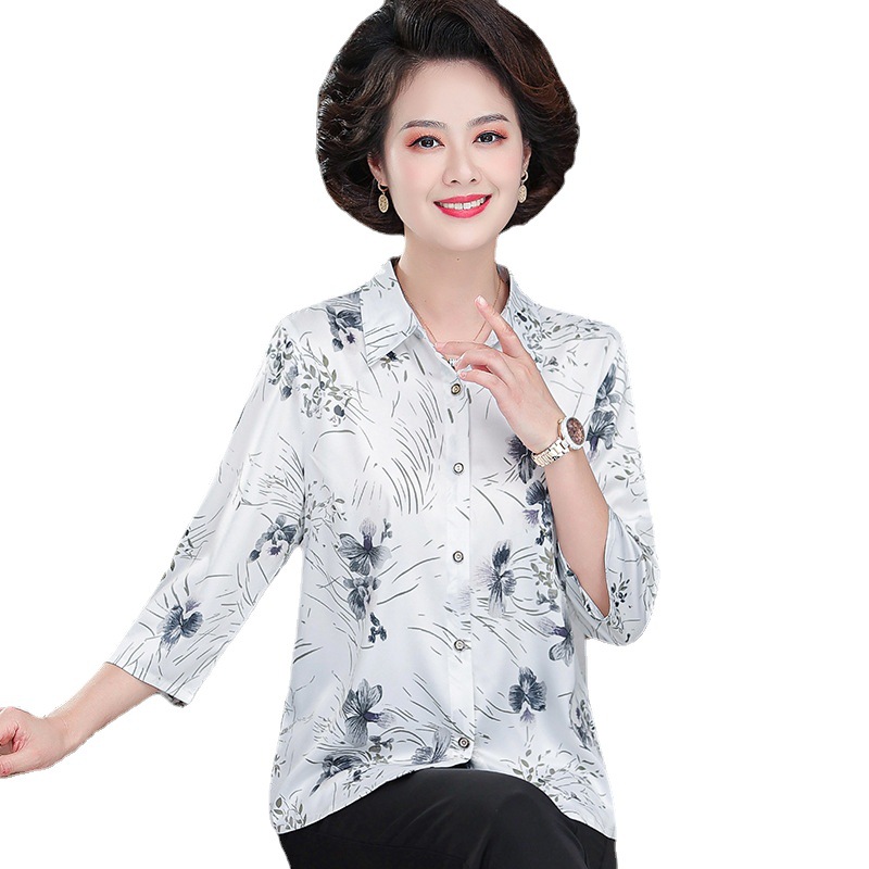 Loose Wide Lady Middle-Aged and Elderly Small Shirt Top Fashion Cool Shirt Mom Summer Clothes Short Sleeve Spring and Summer 2023 Western Style