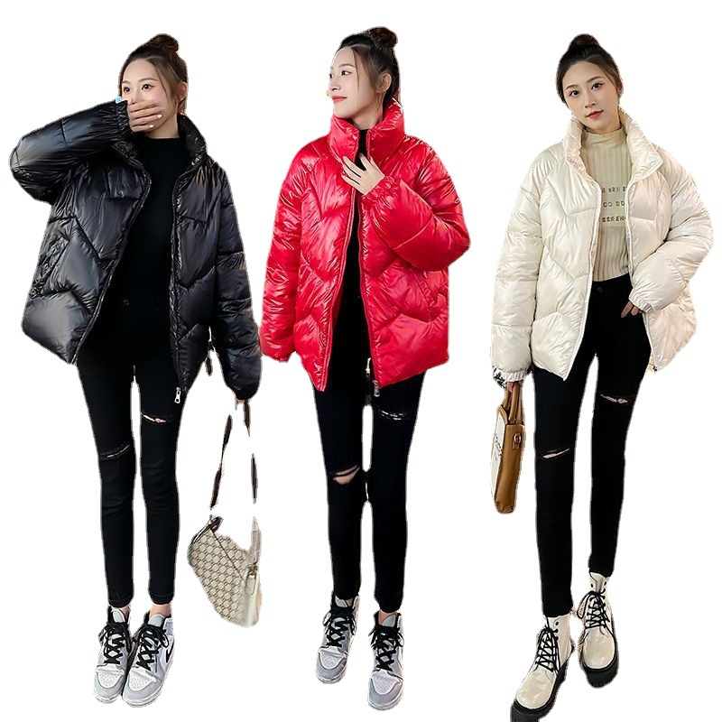 off-Season down Cotton-Padded Coat Women's Short Stand Collar 2023 Winter New Korean Style Bright Surface Loose Thick Cotton Coat Jacket Tide