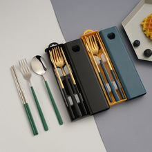 304不锈钢抽拉便携餐具套装 韩式勺叉筷子三件套学生户外露营餐具