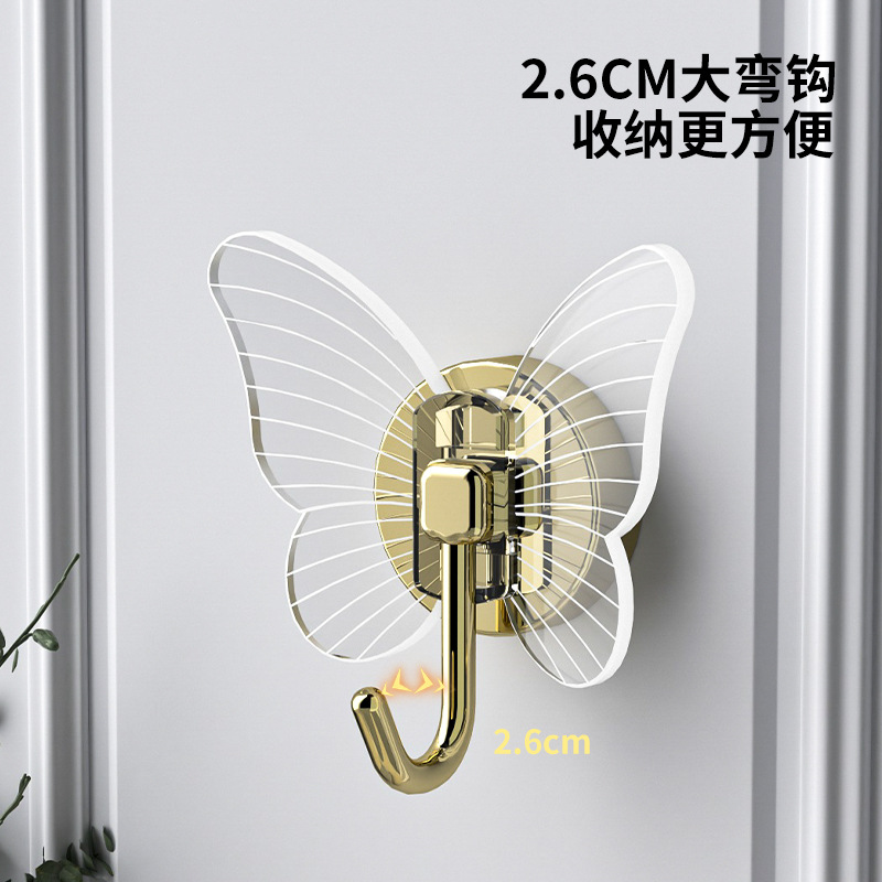 创意轻奢蝴蝶挂钩浴室免打孔壁钩无痕挂衣钩进门玄关强力粘钩批发