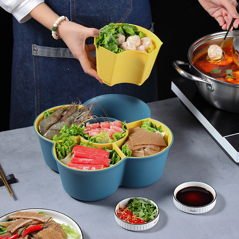 火锅拼盘沥水篮家用洗菜盆食材多功能分隔拼盆可旋转网红分装菜筐