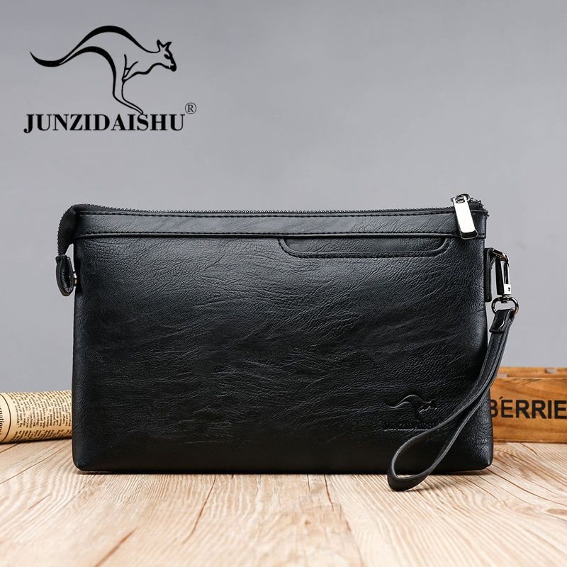 袋鼠新款男士手包男包大容量手拿包男信封包柔软皮休闲夹包手抓包