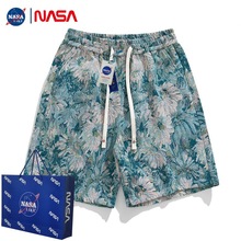 NASA联名夏季短裤男士潮牌港风复古提花休闲直筒宽松男沙滩五分裤