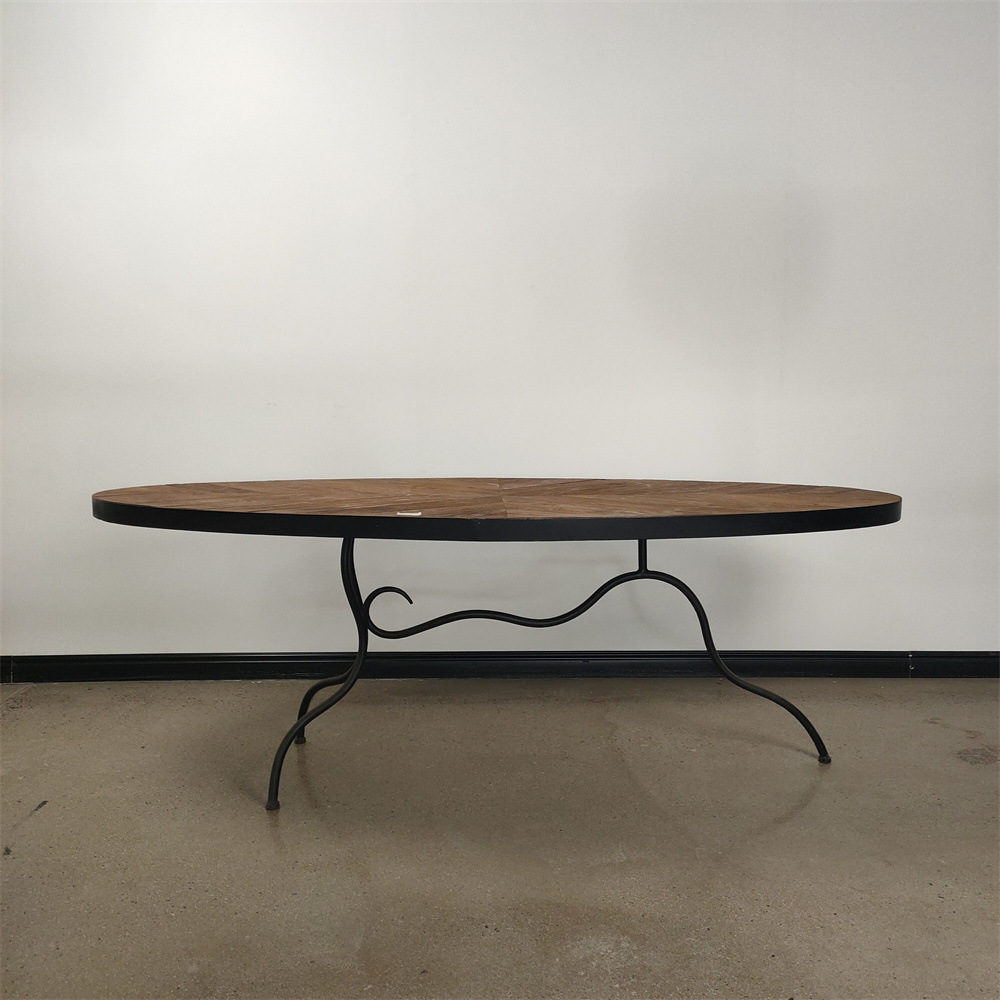 老榆木实木拼花桌面纹理自然风化桌腿线条造型餐厅书房工业风