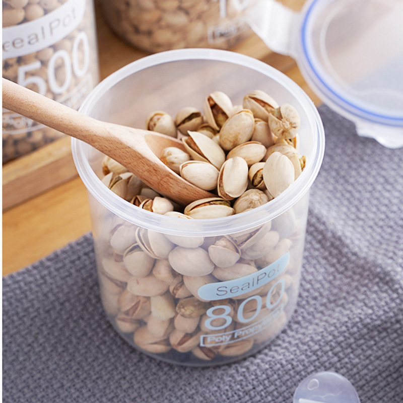 Household Cereal Can Sealed Jar with Lid Kitchen Grain Storage Jar Transparent Plastic Milk Powder Can round Food Can