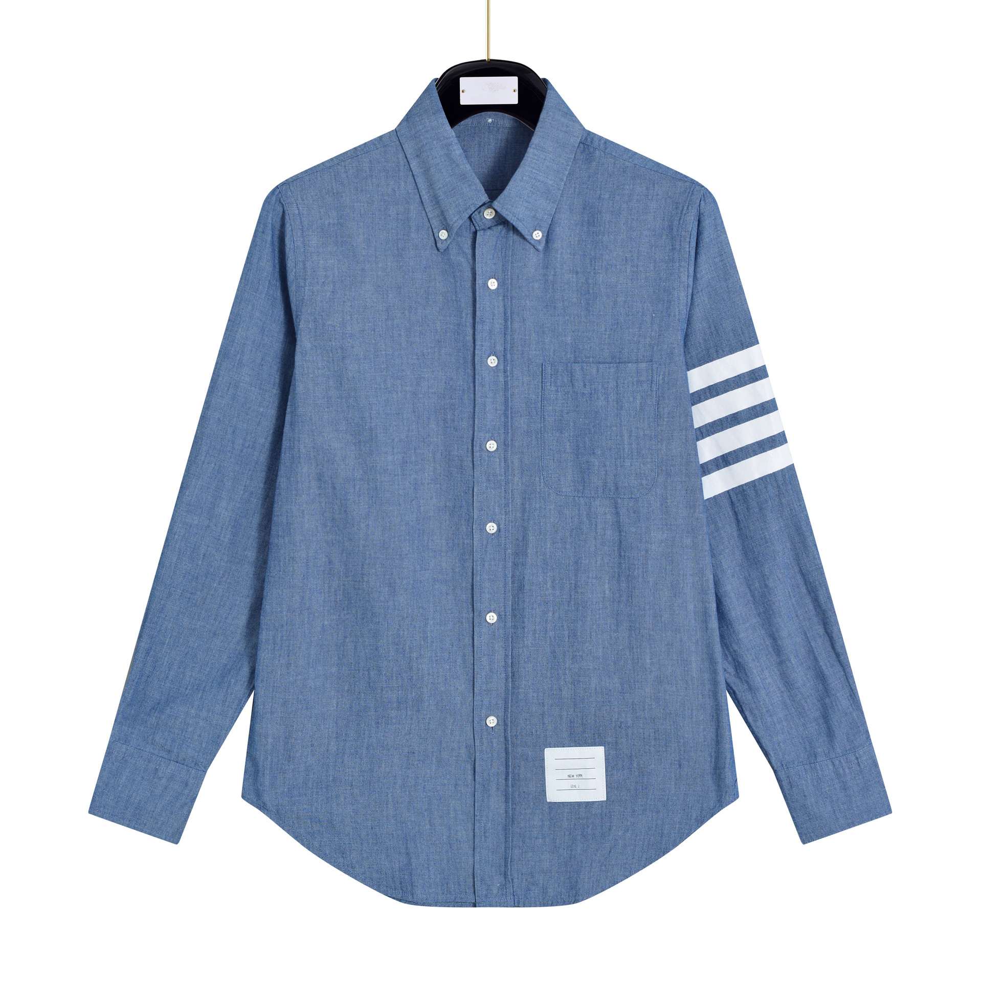 thom birucro女士夏季新款牛仔四杠衬衫tb男女同款情侣款衬衫上衣