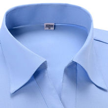 女式衬衫纯蓝色工装正装工作银行男女款修身领职业面试短袖衬衣