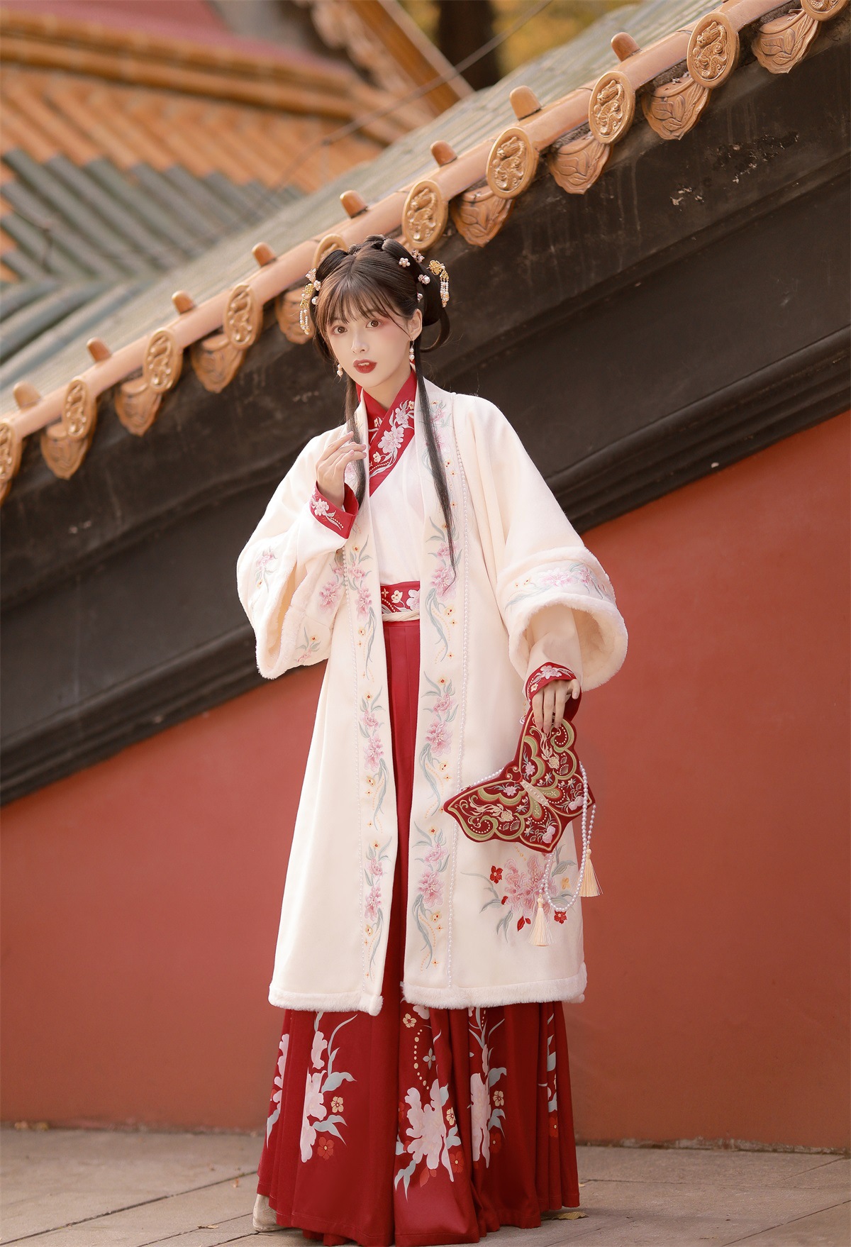 原创设计苏幕遮汉服刺绣直领对襟长衫披风长袄三件套8254