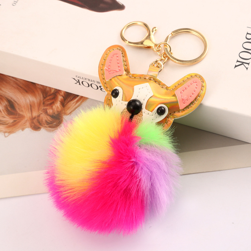 Golden Puppy Fur Ball Keychain Glossy Color Puppy Key Chain Imitate Rex Rabbit Fur Car Plush Bag Pendant