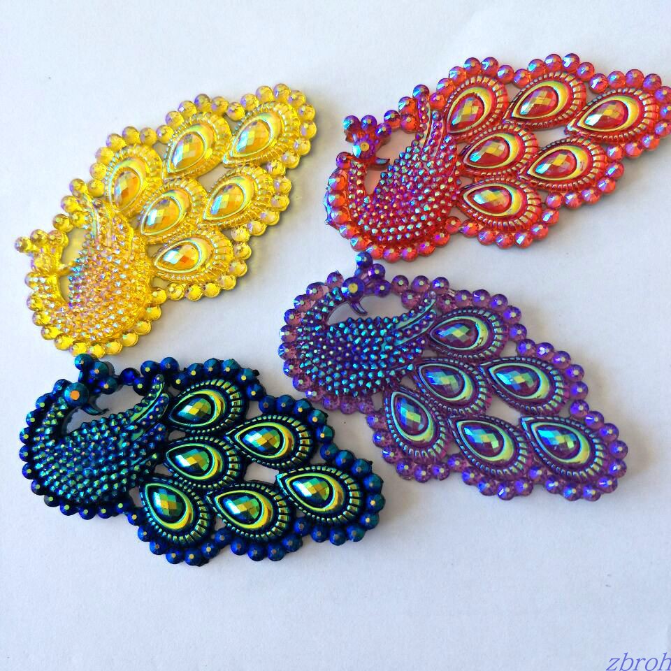 红黄蓝紫大孔雀树脂手缝钻平底衣服钻包包手机装饰钻