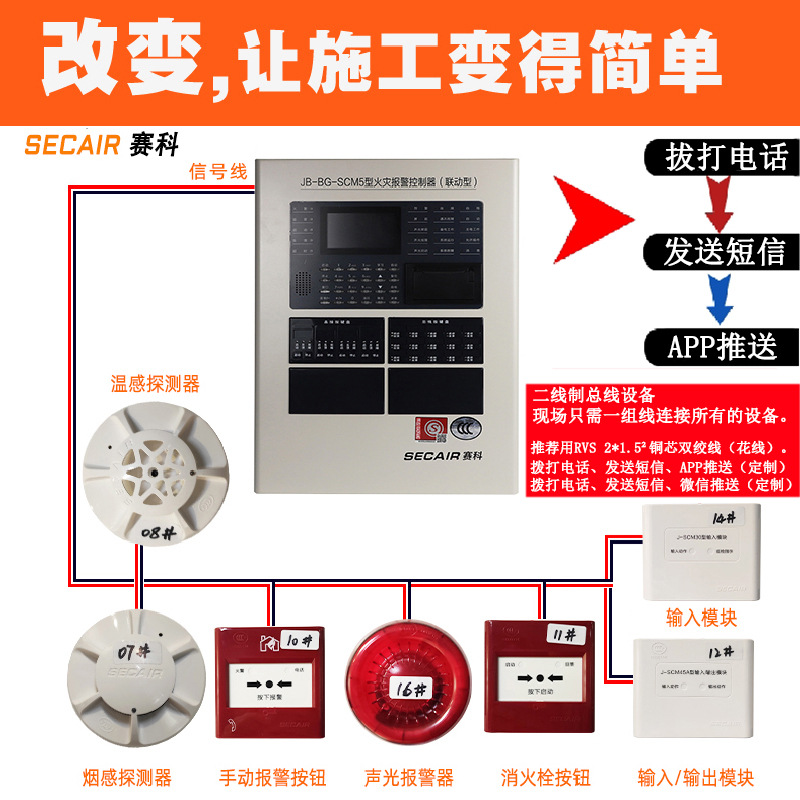 赛科jb-bg-scm5型火灾报警控制器联动型消防主机报警系统厂家直销