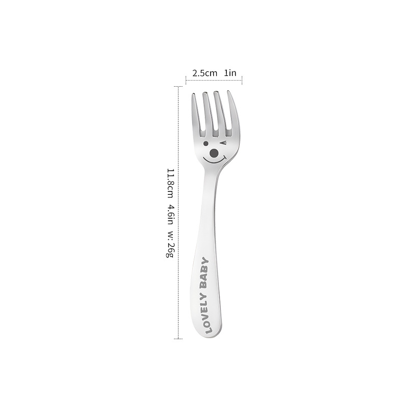 Factory Direct 304 Stainless Steel Children's Fork Short Handle Household Non-Hurt Mouth Fork Feeding Eating Spoon Tableware