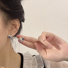 S925银针彩钻爱心耳钉女小众设计感耳环2022款潮高级气质耳夹耳饰