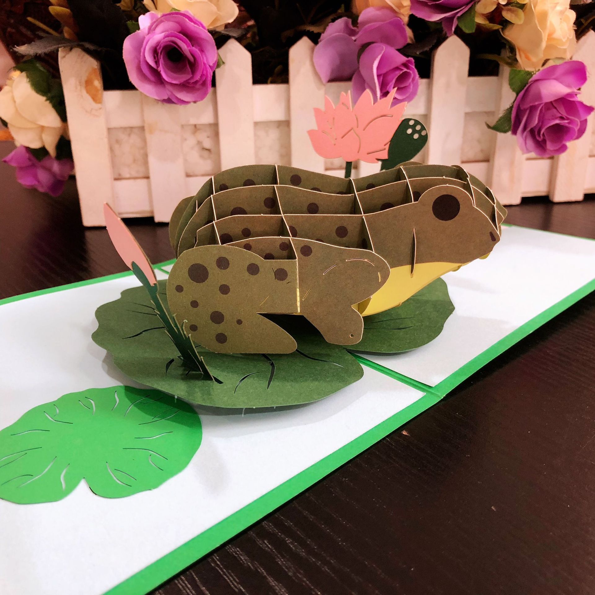 3d立体贺卡动物款荷叶上的青蛙蓝色鲸鱼发财鼠厂家供货