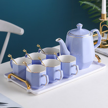 轻奢杯子套装家用客厅冷水壶待客茶杯茶壶喝水杯带托盘勺陶瓷水具