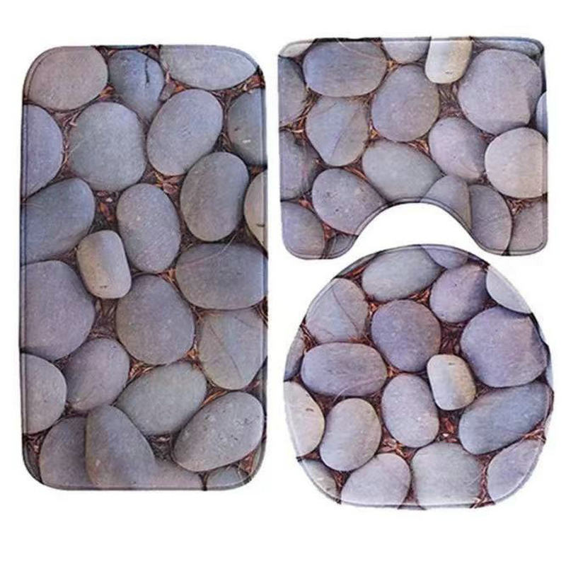 Cross-Border Wholesale Pebble Embossed Bathroom Toilet Mat Flannel Toilet Bathroom Toilet Three-Piece Foot Mat