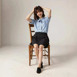 蓝色职业衬衫女秋职场面试正装西装内搭雪纺短袖袖通勤衬衣