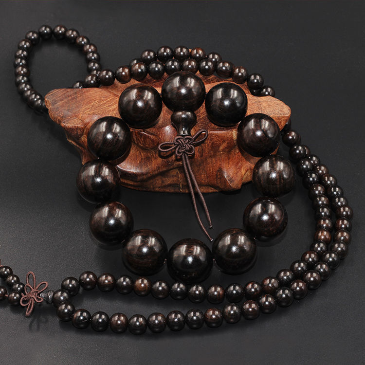 印尼黑檀木佛珠乌木老料手串正宗紫光檀乌木文玩手链高密老料108.