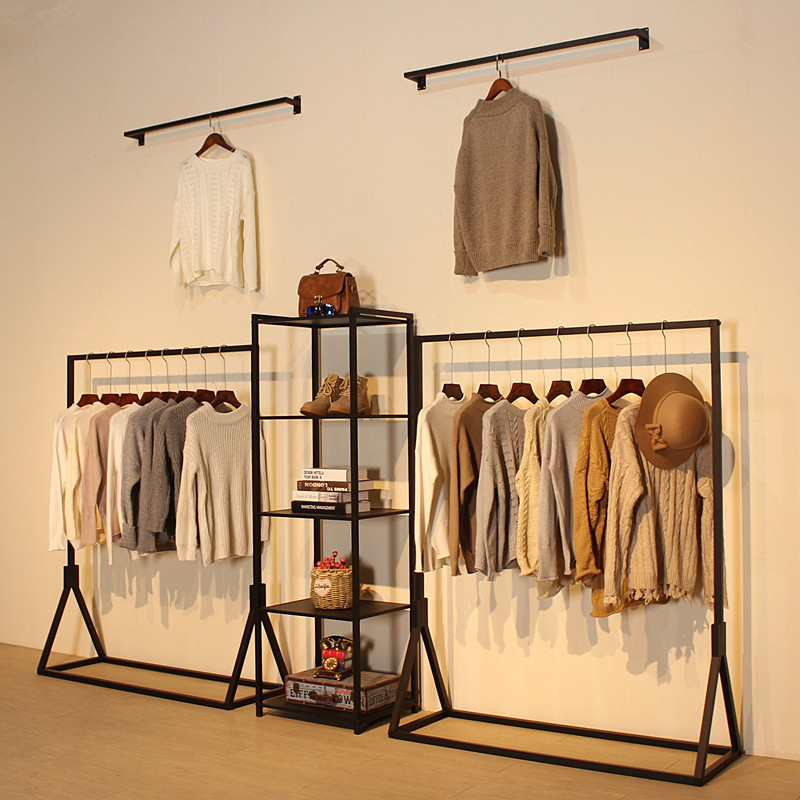 服装店展示架金色铁艺货架落地式中岛架女装挂衣服上墙童装店装饰