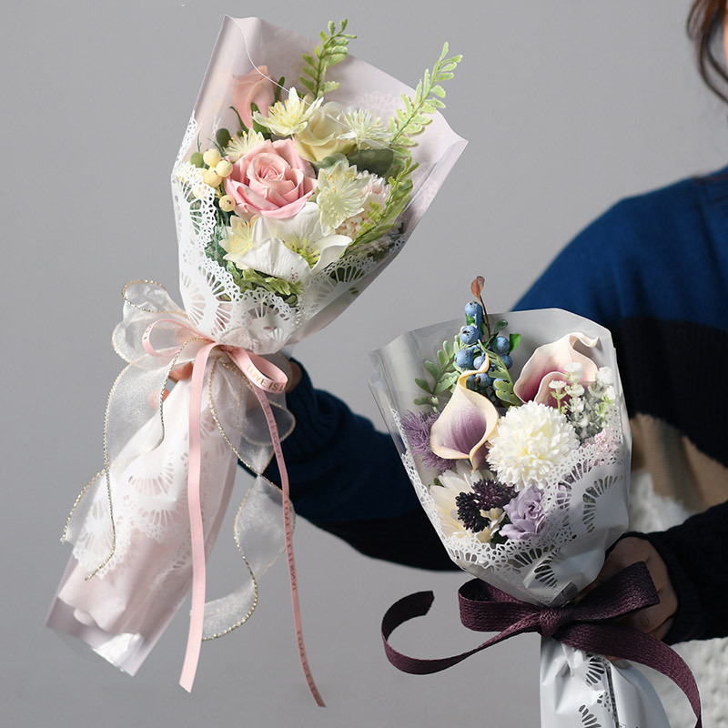 鲜花蕾丝套袋单枝玫瑰包装袋防水透明单支多支袋花束包装花艺材料