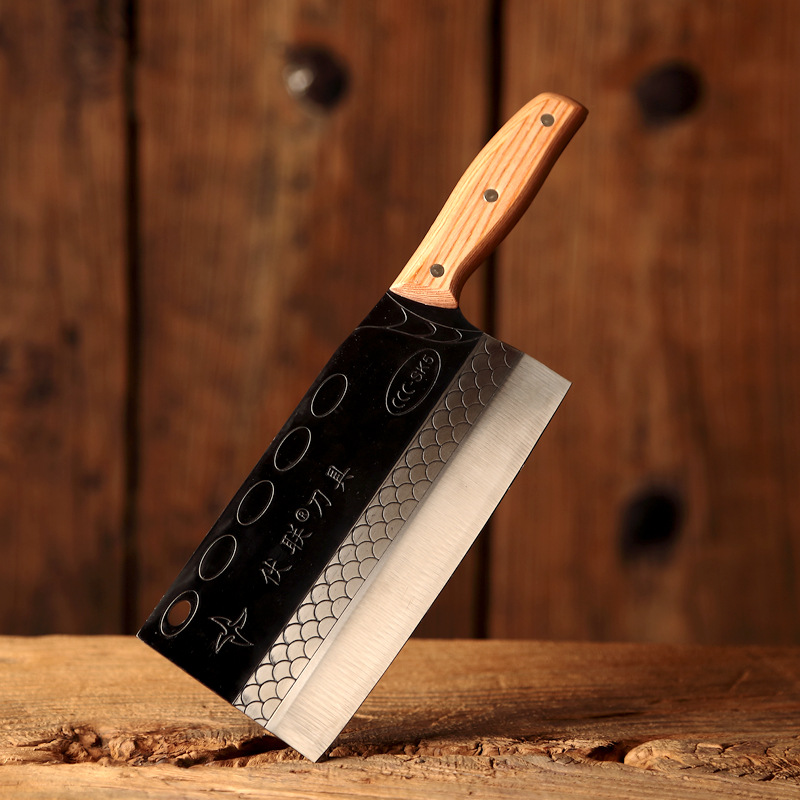 伏联gcr15轴承钢菜刀厨师锋利切片刀铁刀家用切菜切肉传统锻打