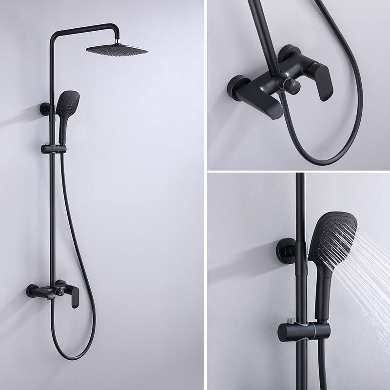 厂家批发浴室挂墙式淋浴花洒套装组合家用卫生间黑色增压喷头花洒
