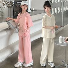 女童夏季套装中式国风夏装2024新款洋气儿童刺绣短袖T恤两件套潮