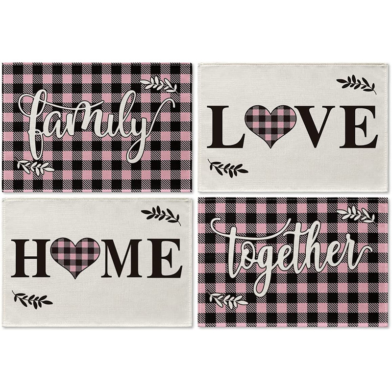 New Valentine's Day Placemat Red Plaid Table Mat Linen Tablecloth Amazon Kitchen Tea Towel Cloth Western Restaurant Decoration