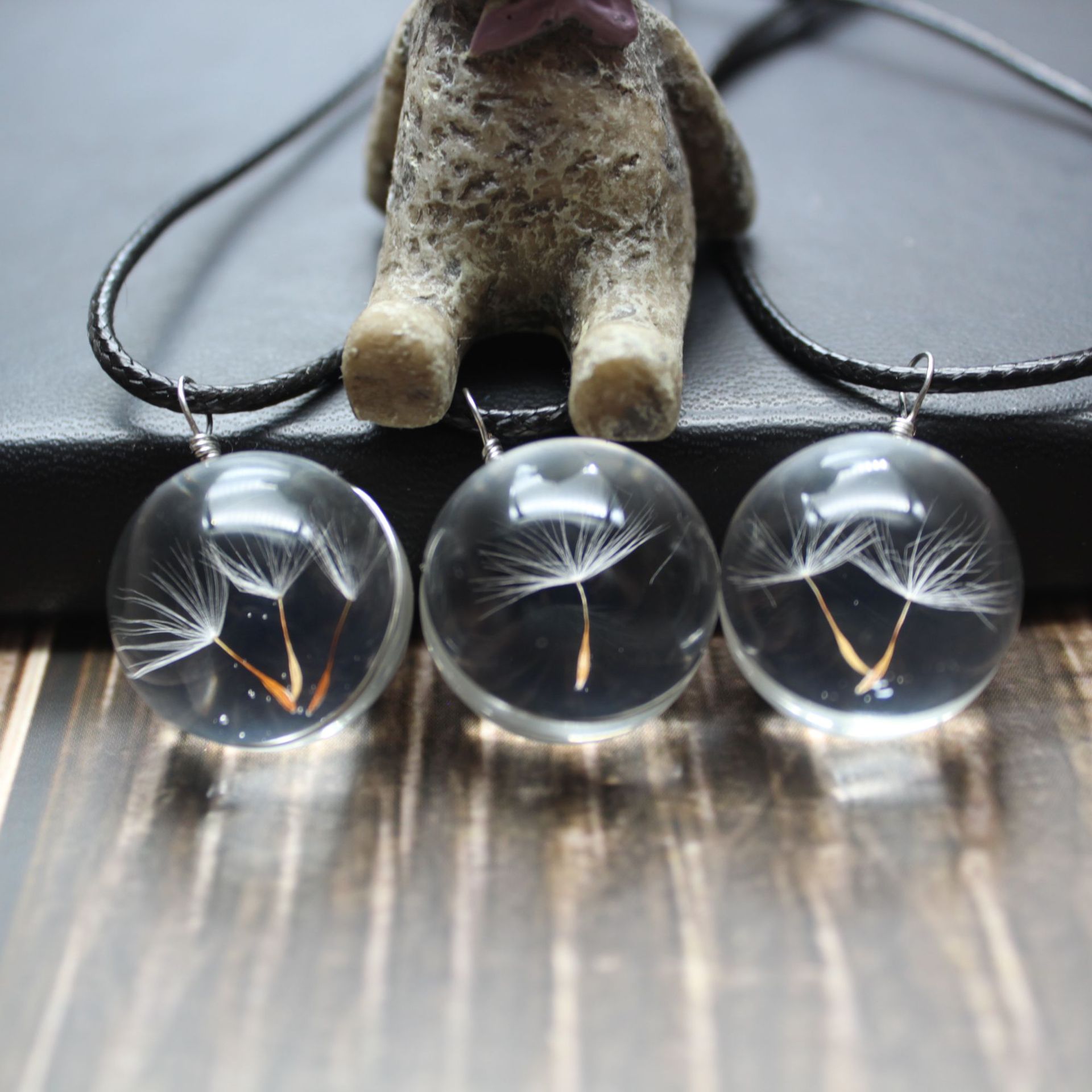 森系蒲公英干花项链 真花时光宝石玻璃球手工饰品毛衣链吊坠