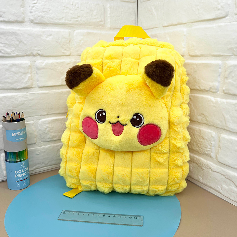 Plush Cartoon Plaid Backpack Cute Doll Clow M Schoolbags for Boys and Girls Casual Travel Bags