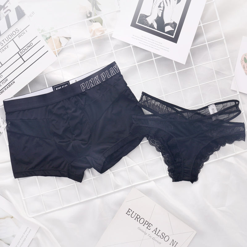 情侣内裤一男一女2条装冰丝可爱情侣款内衣夫妻蕾丝套装代货跨境