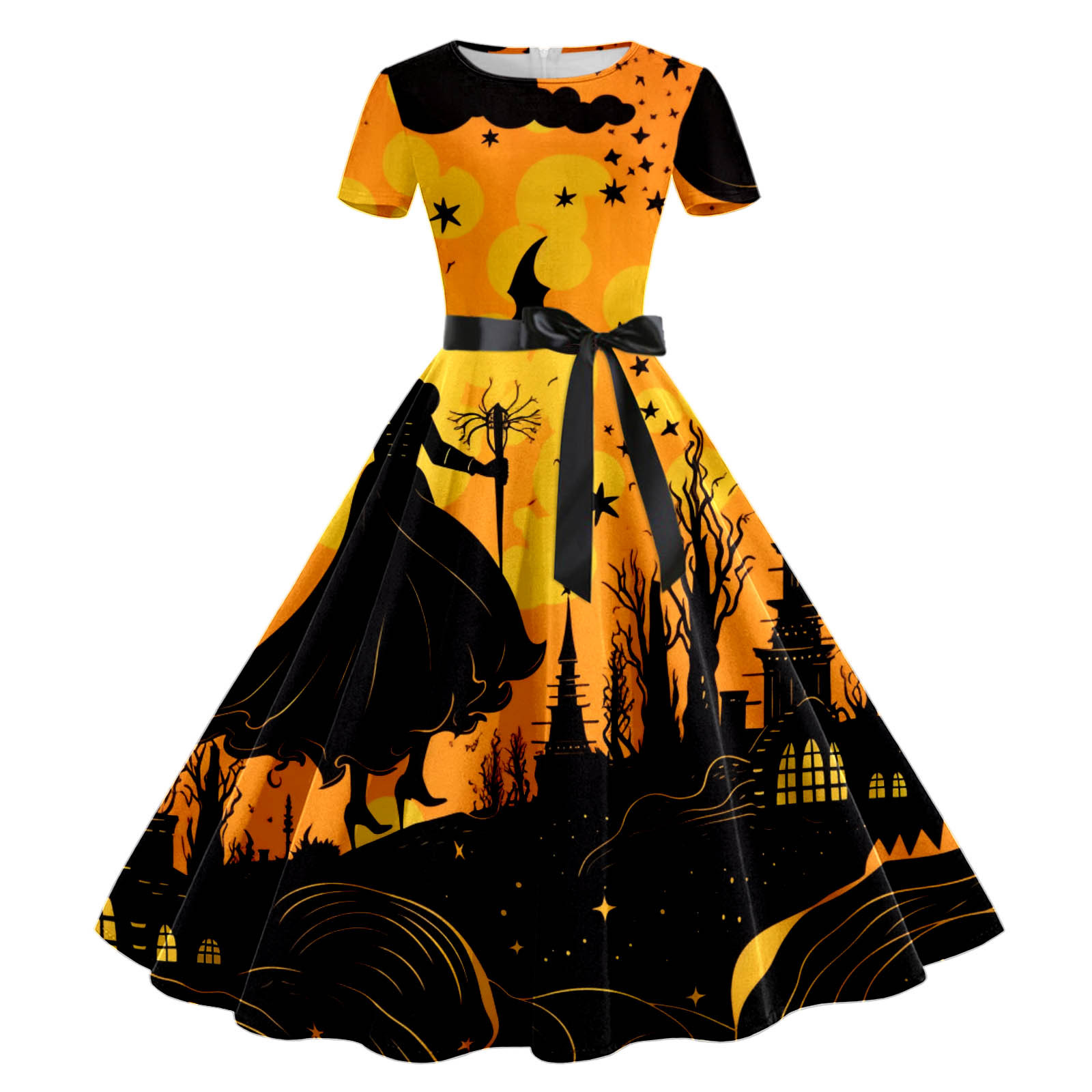 2023 Europe and America Cross Border New Women's Dress Halloween Short Sleeve Digital Printing Dress