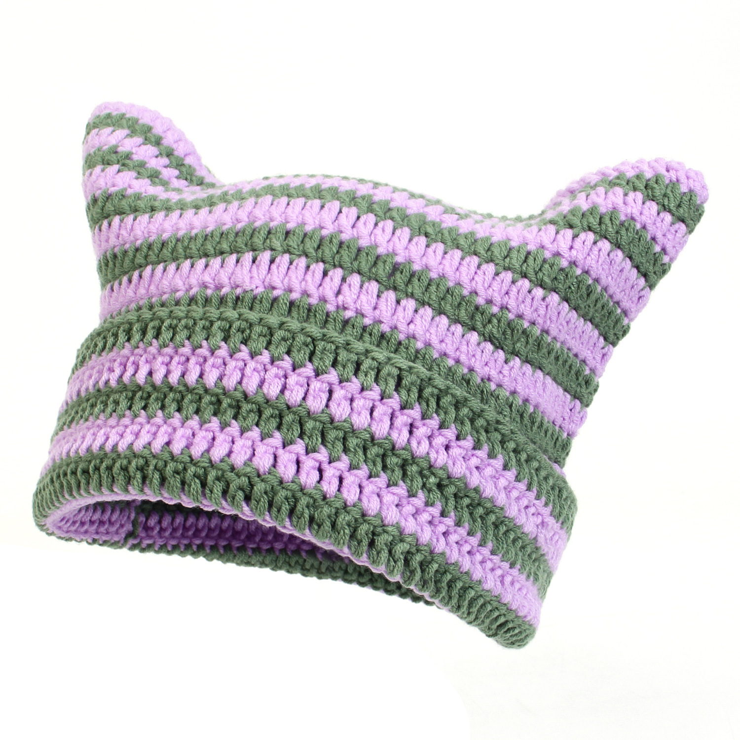 2023 New Japanese Style Little Devil Hand Crocheted Woolen Cap Striped Hat Cute Cat Ears Casual Warm Hat