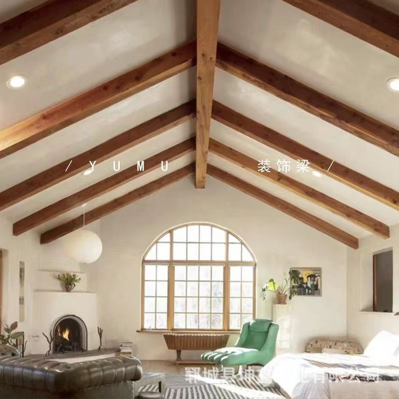 老榆木假梁复古原木装饰梁榆木空心梁吊顶假木梁板材实木天花墙板