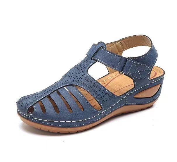 Cross-Border Foreign Trade plus Size Sandals Women's Comfortable Roman Wedge Sandals round Toe Hole Sandals Women's