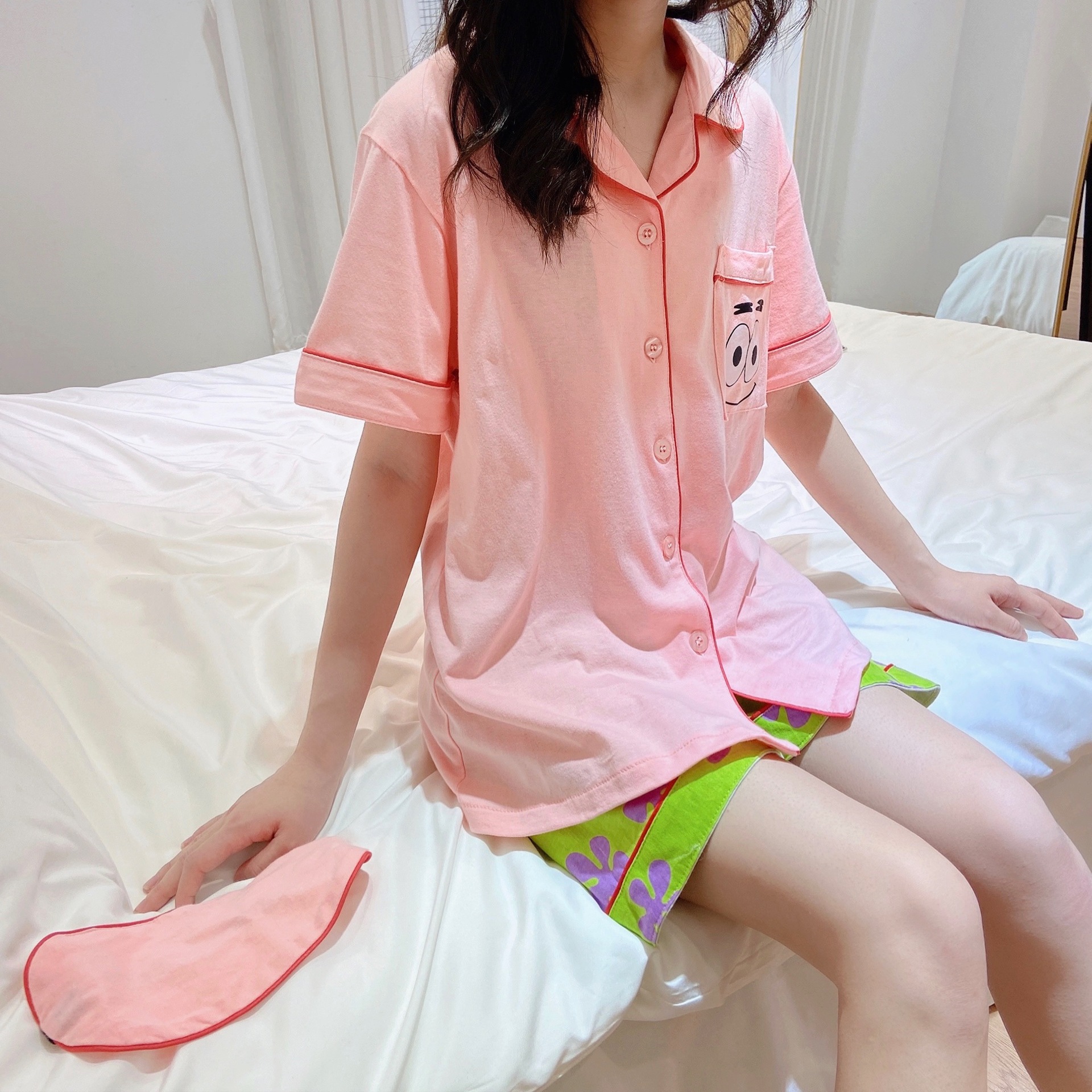 粉色派大星睡衣少女夏季纯棉可爱男士短袖短裤韩版家居服套装ins