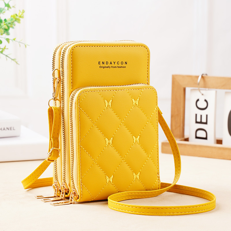 New Mobile Phone Bag Women's Korean-Style Fashionable Multi-Functional Mini Crossbody Shoulder Bag Three-Layer Zipper Solid Color Simple Wallet