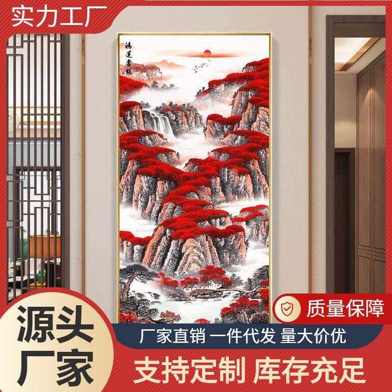 新中式正对门晶瓷画鸿运当头客厅壁画入户玄关挂画走廊过道装饰画